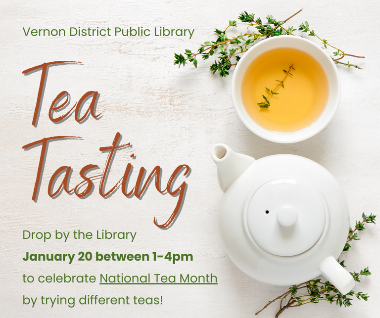 Tea Tasting Jan 20, Drop-in 1-4pm