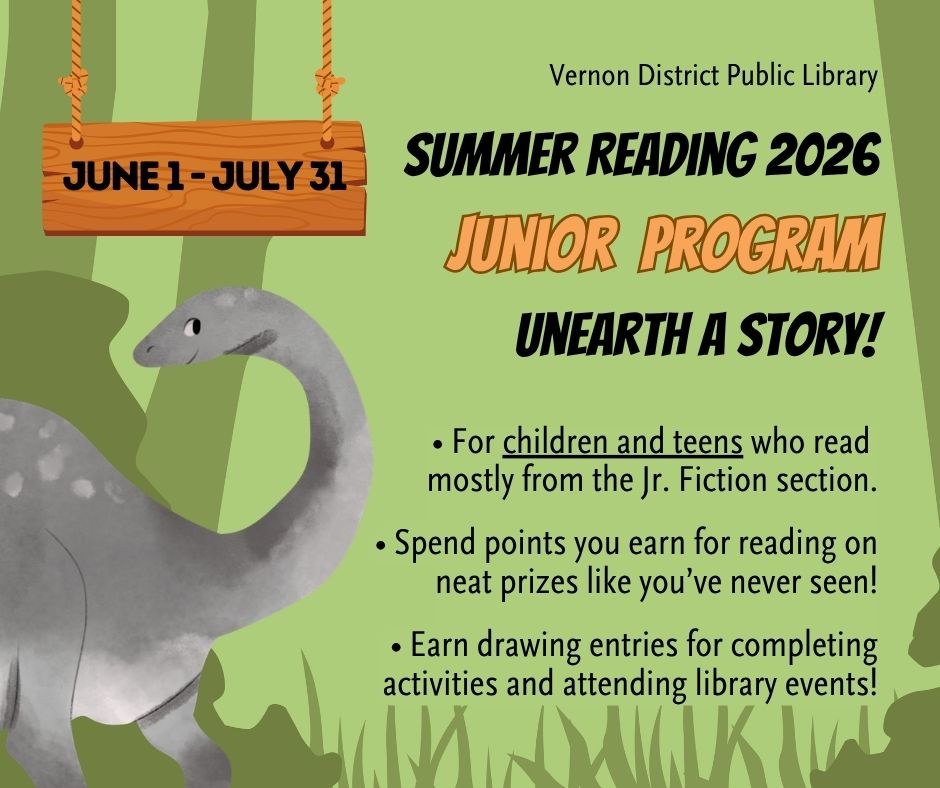 Junior Summer Reading Program  For children and teens who read  mostly from the Jr. Fiction section.  Spend points you earn for reading on neat prizes like you’ve never seen!  Earn drawing entries for completing activities and attending library events!