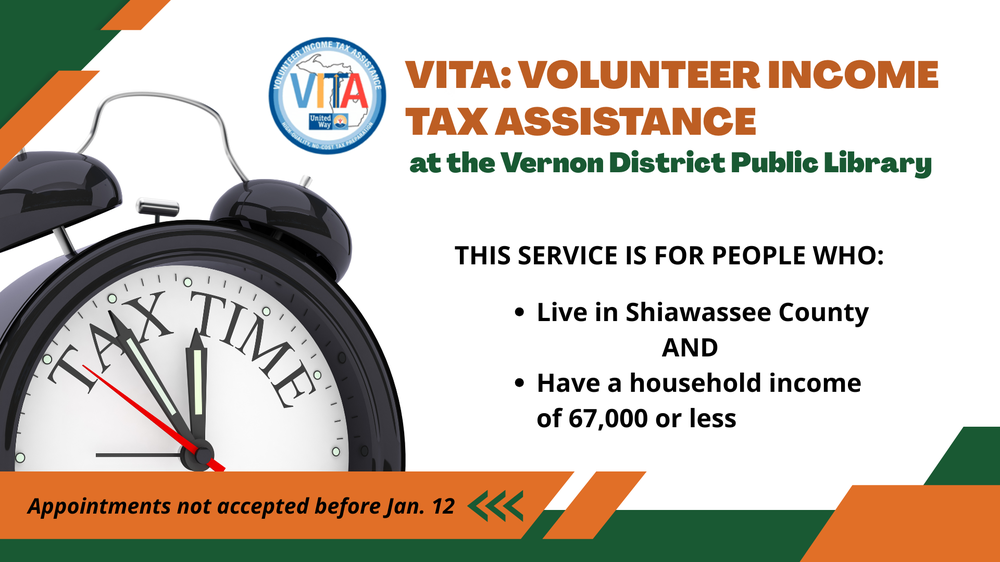 Volunteer Income Tax Assistance Appointments are being accepted for Volunteer Income Tax Assistance. Call 989-288-6486 to make an appointment today!